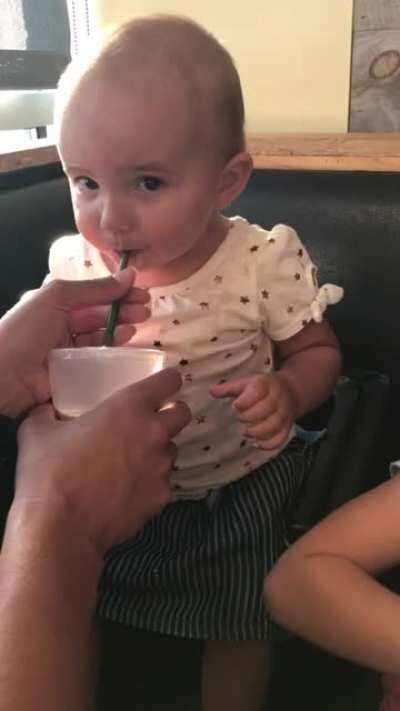 1 year old tries chocolate milk for the first time