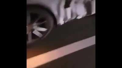 Guy driving a car without head