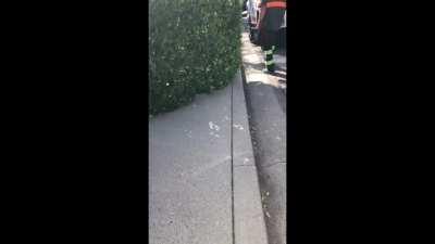 My tow-truck driver put my car in front of the neighbor's half of the driveway to remove his jump starter and leave. She immediately told him to move it because it was blocking her driveway and warn him I was crazy.