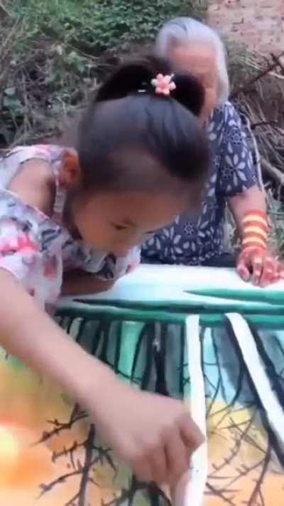 Beautiful talent passed down from grandmother to grandchild is just amazing!
