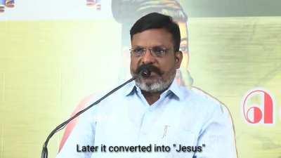 Dalit Activist (also Member of Parliament) from Tamil Nadu saying that ancient Tamil religion saivism (Shiva worship ) is belongs to Christianity,Jesus is an actual shiva(n) !