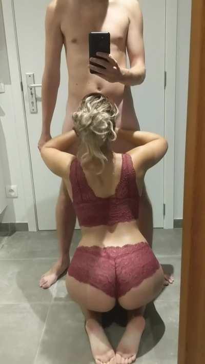 Dressing room blowjob with Mom