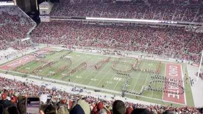 The Ohio State Marching Band and the OSUMB Alumni (red) performing the ultra-rare quadruple Script Ohio at halftime - Akron @ Ohio State 9/25/2021
