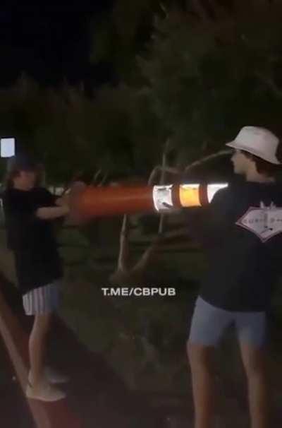 Firing fireworks inside a traffic cone