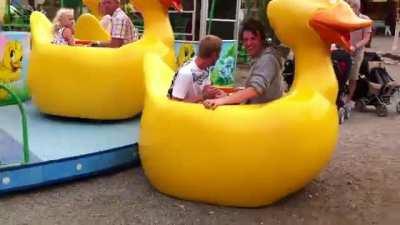Teens hilariously break a kiddy ride