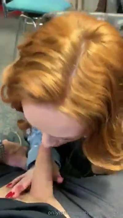 Ella Hughes gives head in the makeup room