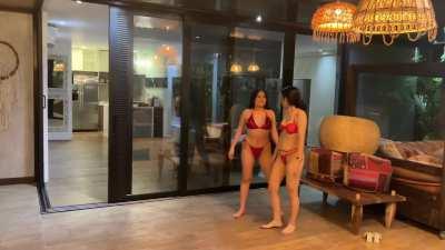 Boyfriend vs Girlfriend headscissor Challenge Wrestling - now streaming at KinkSports.com