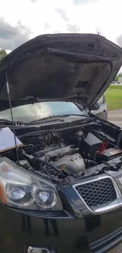 Customer drove overheated car until it stopped running. Tech removed plugs, added water in radiator, & attempted to start...