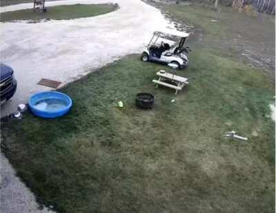 When a golf cart crash into your car so you have to check the security camera