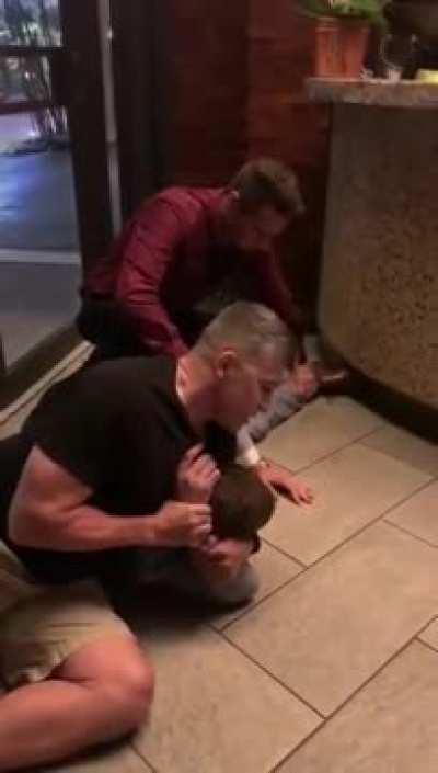 Drunk guy assaults an innocent restaurant host and consistently tries to scrub this video from the internet via bogus copyright claims