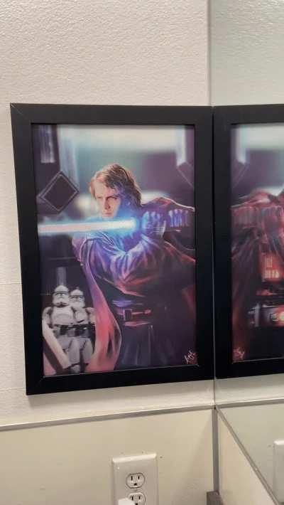 My Anakin Star Wars Artwork when hung up in my bathroom mirror!