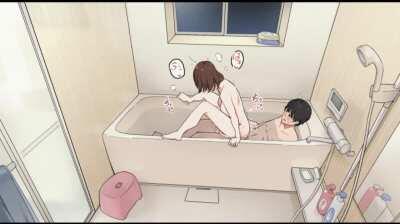 Brother and sister taking a bath