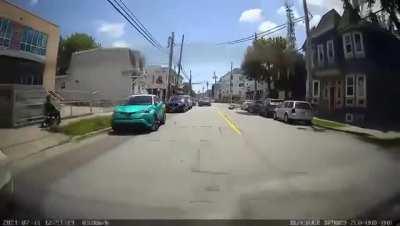 Riding a bike caught on rear camera