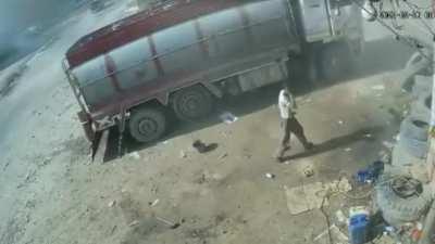 Mechanic Gets Launched Into Space When Truck Tyre Explodes...
