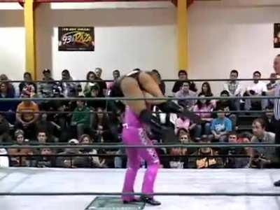 Alissa Flash (Cheerleader Melissa) fireman carried by Lady Apache