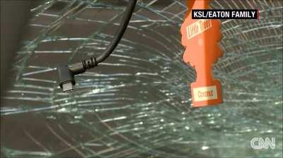 Flying object impales windshield