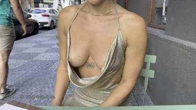 Hi yes for my appetizer I'll have your cock in my mouth in the bathroom