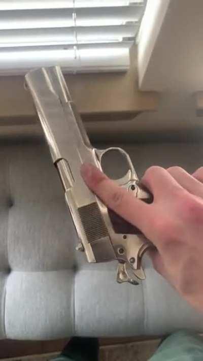 My homebrew Nickle plated 1911 all done by me!