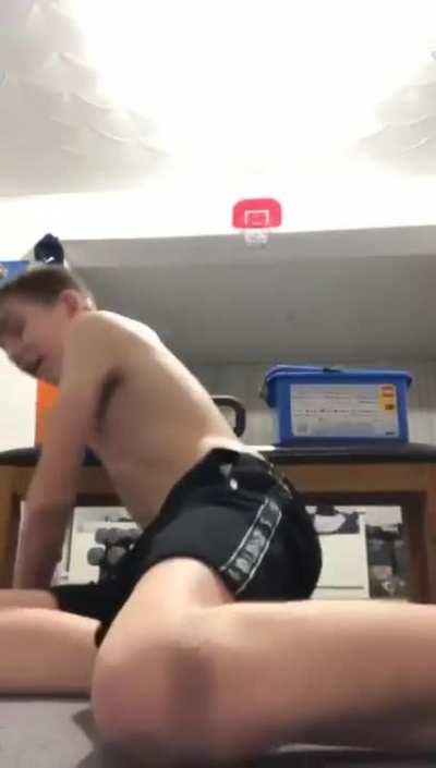 Kid makes a DIY bench press...