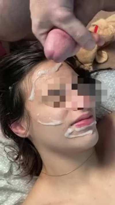 Very thick load all over her face