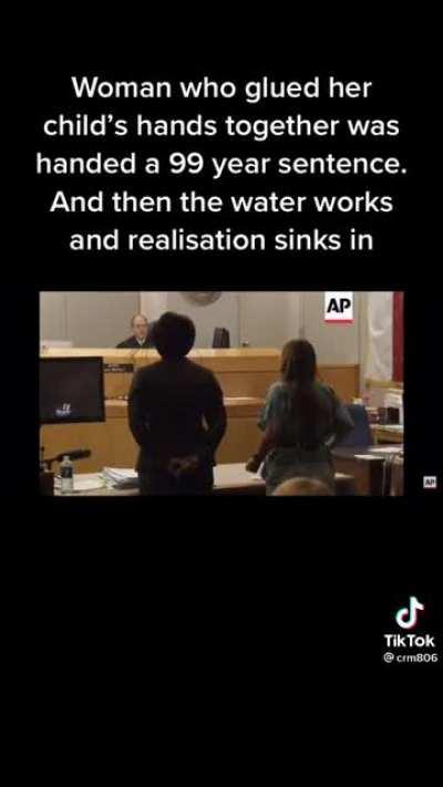 “Parent” cries after being sentenced 99 years for beating 2-year old daughter into coma, and gluing her hands to a wall as punishment for “potty training accident.”