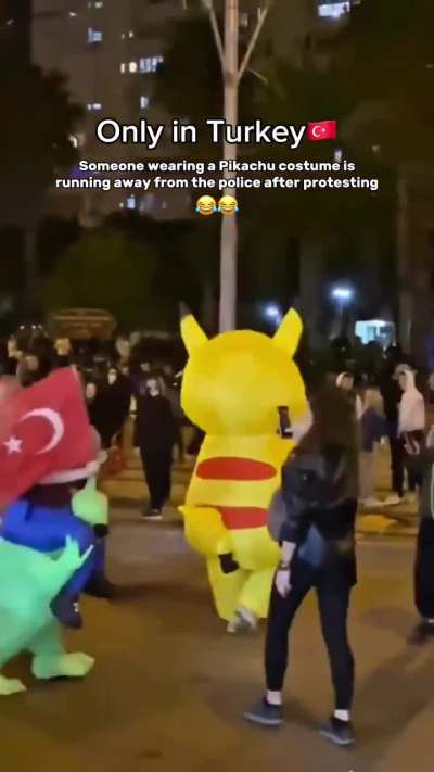 pikachu costume in turkey protest 🤣