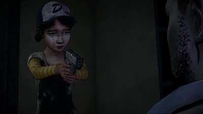 Clementine has fun shooting Lee