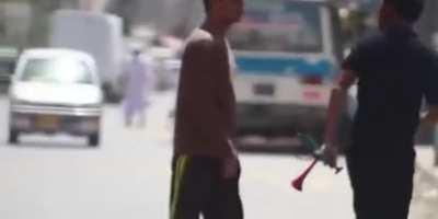 Instant regret after honking an air horn near a guy's ears