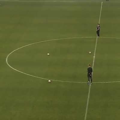 The ball that gets kicked the closest wins.