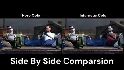 Decided to do a side by side comparison of Good Karma and Evil Karma in one of the best cutscenes in inFAMOUS 2.