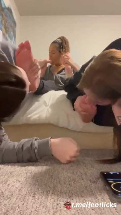 Real friends licking feet after party