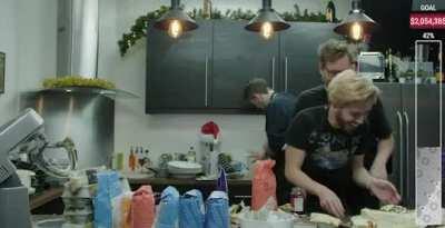 Smith ruins the cake by spitting an egg onto it