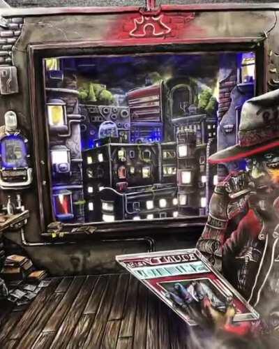 As promised,my newest painting, “The Hunt”! This is 5 ft tall, 6 layers deep, has 6 sets of LEDs, and even a built in fog machine! It’s taken 4 months to do and it all started from a rough sketch. Now it’s done! Hope y’all appreciate this here and Happy H