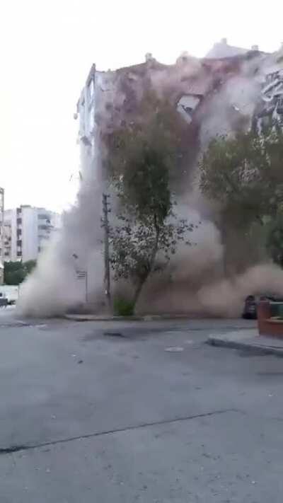 Residential building collapse after strong earthquake hit Izmir, Turkey (10/30/2020)