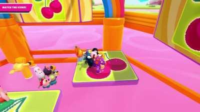 Yellow boxer with the next yellow plays