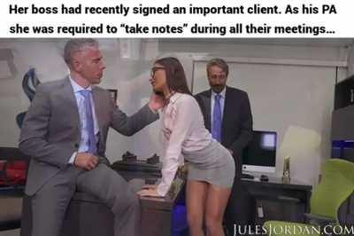 A good personal assistant helps her boss win another big client (by getting on her knees)