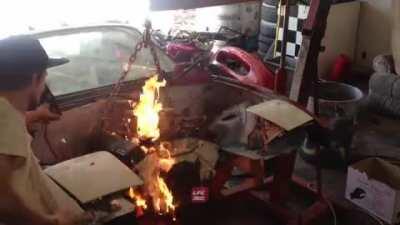 This guy trying to blow on a fire, that escalated quickly!