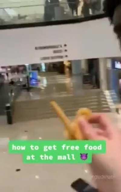 Karen touches then steals food from stranger for fun.