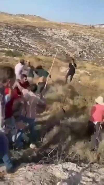 Palestinians confront Israeli settlers who came to seize their lands in the village of Nillin to the wast of Ramallah.