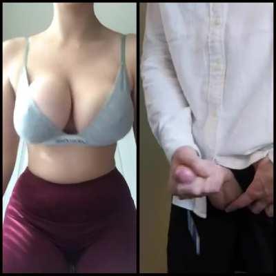 Draining his balls for a big titty drop.