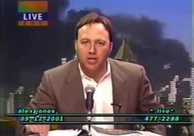 Sept 12, 2001: Alex Jones blames Israel for 9/11.