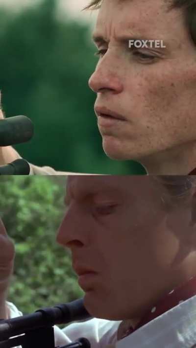 The almost perfect synchronization of scenes between the remake and the original film