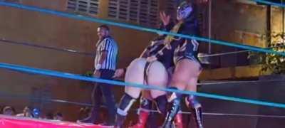 Luchadora wedgie and spank