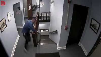 Cop thinks he can fly.