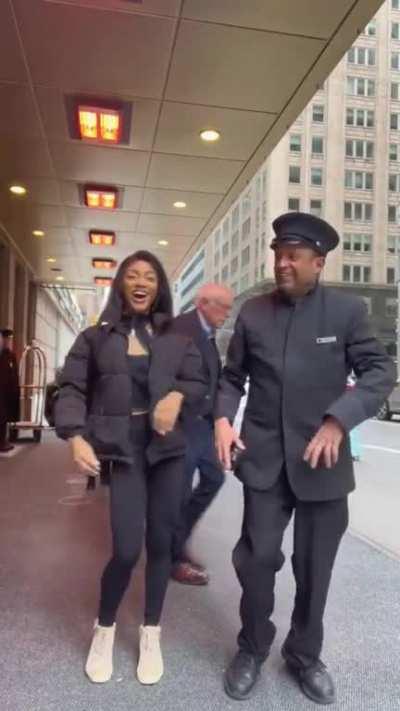 Bernie Sanders looks horrified as he stumbles into tiktok shoot