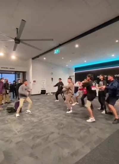 Cousin got a scholarship to study outside and before boarding the plane, family performed the Haka