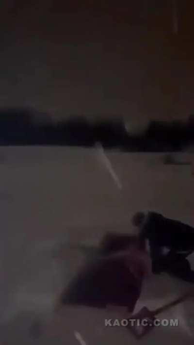 This is the moment a mother in St Petersburg, Russia was swept away by a current of about 10ft a second. It was later confirmed rescue divers never found a body so it's assumed the mother of two is now dead.