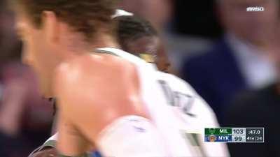 [Highlight] Jrue Holiday after going 2/8 from 3PT hits the step-back three pointer to give the Bucks a 4 point lead with 47s left in the game!