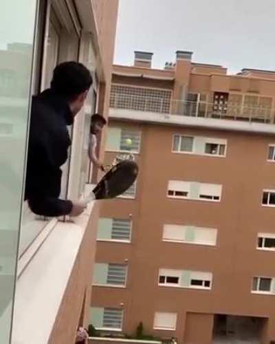 this video of spanish guys playing tennis during the quarantine