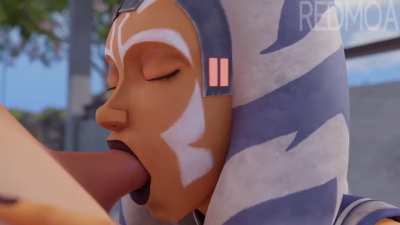 Ahsoka kissing, licking and sucking cock. He finishes in her mouth.(Redmoa)